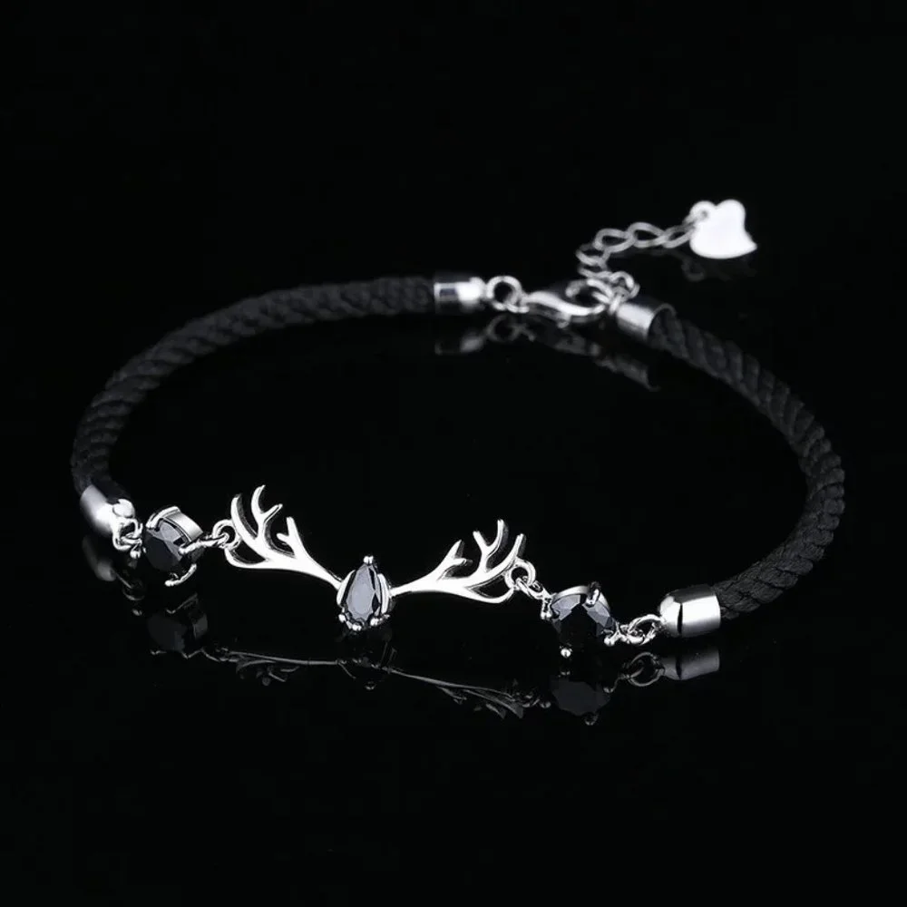 Stunning Ladies Black & Solid .925 Sterling Silver Deer Cubic Zirconia Bracelet - Picture 3 of 5
